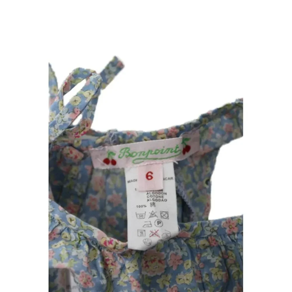 Bonpoint Girls Sleeveless Crew Neck Floral Dress Blue Cotton Size 6 Months